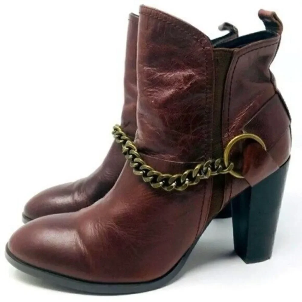Rare Donald J Pliner heeled boots SAMPLE US 5.5 chestnut BoxS